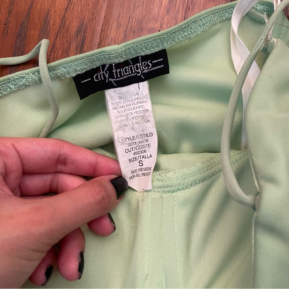 Vintage 90s y2k city triangles green fairycore mini asymmetrical dress - Picture 2 of 4